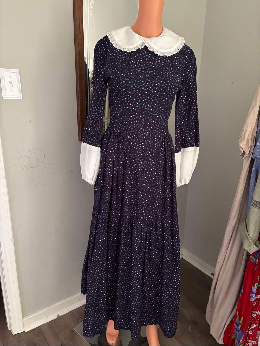 Vintage Gunne Sax Style Prairie Floral Collared Dress Small